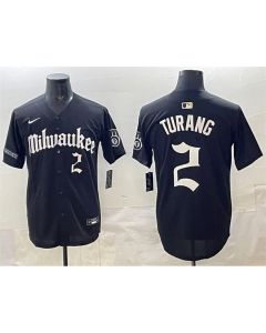Men's Milwaukee Brewers #2 Brice Turang Black "Gothic 414 Shadows Edition" Vapor Premier Limited Stitched Jersey (Black)