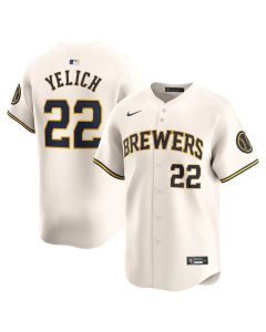Men's Milwaukee Brewers #22 Christian Yelich Cream Home Limited Player Jersey (Cream)