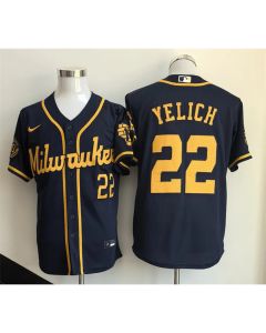 Men's Milwaukee Brewers #22 Christian Yelich Navy 2025 Stitched Baseball Jersey (Navy)