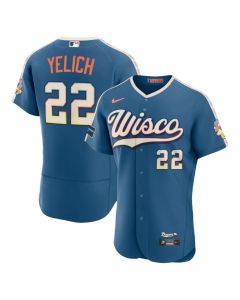 Men's Milwaukee Brewers #22 Christian Yelich Nike Mineral Blue 2026 City Connect Authentic Sponsor Patch Jersey (Blue)