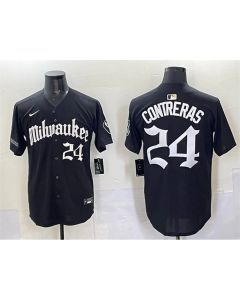 Men's Milwaukee Brewers #24 William Contreras Black "Gothic 414 Shadows Edition" Vapor Premier Limited Stitched Jersey (Black)