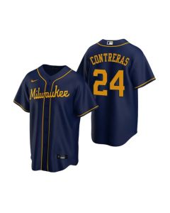 Men's Milwaukee Brewers #24 William Contreras Navy Home Replica Jersey (Navy)
