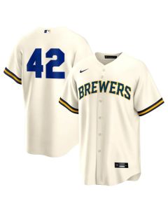 Men's Milwaukee Brewers #42 Jackie Robinson Nike Cream Home 2025 Jackie Robinson Day Replica Jersey (Cream)