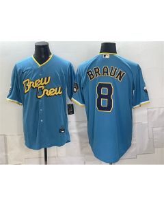 Men's Milwaukee Brewers #8 Ryan Braun Powder Blue City Connect Cool Base Stitched Jersey