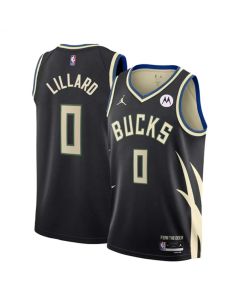 Men's Milwaukee Bucks #0 Damian Lillard Black Statement Edition Stitched Basketball Jersey