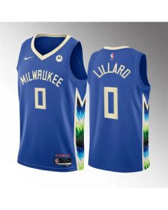 Men's Milwaukee Bucks #0 Damian Lillard Blue 2022-23 City Edition Stitched Basketball Jersey