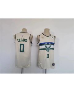 Men's Milwaukee Bucks #0 Damian Lillard Cream Stitched Basketball Jersey