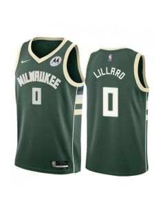 Men's Milwaukee Bucks #0 Damian Lillard Green Icon Edition Stitched Basketball Jersey (Icon)