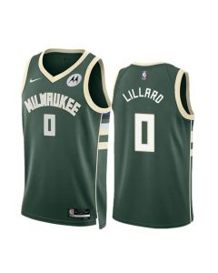 Men's Milwaukee Bucks #0 Damian Lillard Green Icon Edition Stitched Basketball Jersey (Style 2)