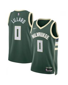 Men's Milwaukee Bucks #0 Damian Lillard Green Icon Edition Stitched Basketball Jersey