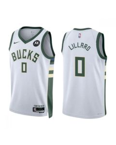 Men's Milwaukee Bucks #0 Damian Lillard White Association Edition Stitched Basketball Jersey (Association)