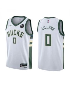 Men's Milwaukee Bucks #0 Damian Lillard White Association Edition Stitched Basketball Jersey (White)