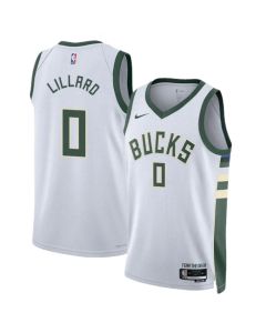 Men's Milwaukee Bucks #0 Damian Lillard White Association Edition Stitched Basketball Jersey