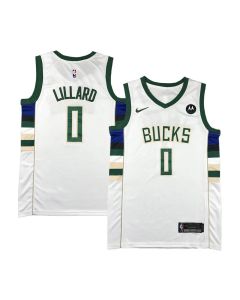 Men's Milwaukee Bucks #0 Damian Lillard White Stitched Basketball Jersey (White)