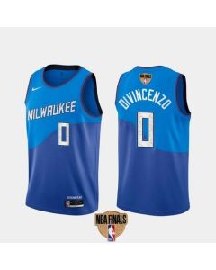 Men's Milwaukee Bucks #0 Donte DiVincenzo 2021 NBA Finals Blue City Edition Stitched Jersey
