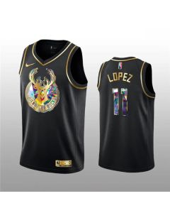 Men's Milwaukee Bucks #11 Brook Lopez 2021/22 Black Golden Edition 75th Anniversary Diamond Logo Stitched Basketball Jersey
