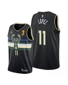 Men's Milwaukee Bucks #11 Brook Lopez 2021 Black Finals Champions Stitched Basketball Jersey