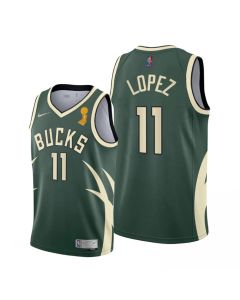 Men's Milwaukee Bucks #11 Brook Lopez 2021 Green Finals Champions Stitched Basketball Jersey
