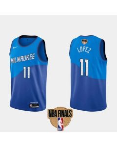 Men's Milwaukee Bucks #11 Brook Lopez 2021 NBA Finals Blue City Edition Stitched Jersey