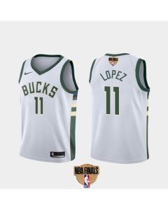 Men's Milwaukee Bucks #11 Brook Lopez 2021 NBA Finals White Association Edition Stitched Jersey