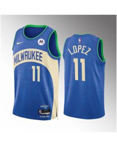 Men's Milwaukee Bucks #11 Brook Lopez 2023/24 Blue City Edition Stitched Basketball Jersey
