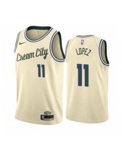 Men's Milwaukee Bucks #11 Brook Lopez Cream City Stitched NBA Jersey