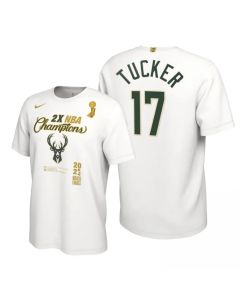 Men's Milwaukee Bucks #17 P.J. Tucker 2021 White Finals Champions Locker Room T-Shirt
