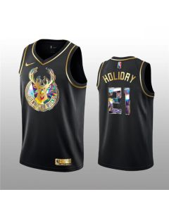 Men's Milwaukee Bucks #21 Jrue Holiday 2021/22 Black Golden Edition 75th Anniversary Diamond Logo Stitched Basketball Jersey