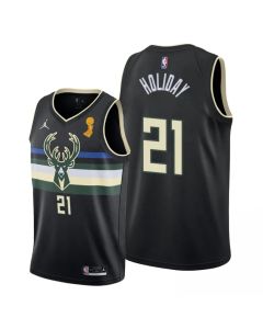 Men's Milwaukee Bucks #21 Jrue Holiday 2021 Black Finals Champions Stitched Basketball Jersey