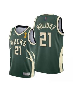 Men's Milwaukee Bucks #21 Jrue Holiday 2021 Green Finals Champions Stitched Basketball Jersey