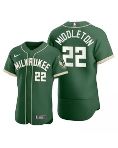 Men's Milwaukee Bucks #22 Khris Middleton 2020 Green NBA X MLB Crossover Edition Stitched Jersey