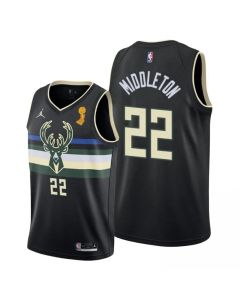 Men's Milwaukee Bucks #22 Khris Middleton 2021 Black Finals Champions Stitched Basketball Jersey