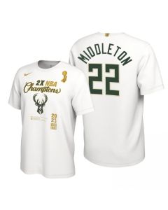 Men's Milwaukee Bucks #22 Khris Middleton 2021 White Finals Champions Locker Room T-Shirt