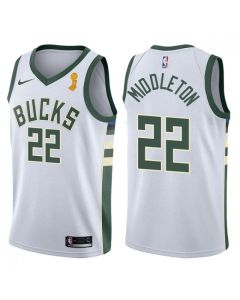 Men's Milwaukee Bucks #22 Khris Middleton 2021 White Finals Champions Stitched Basketball Jersey