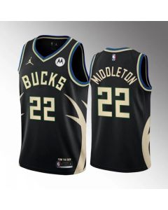 Men's Milwaukee Bucks #22 Khris Middleton 2022/23 Black Statement Edition Stitched Basketball Jersey
