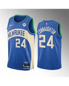 Men's Milwaukee Bucks #24 Pat Connaughton 2023/24 Blue City Edition Stitched Basketball Jersey