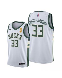 Men's Milwaukee Bucks #33 Kareem Abdul-Jabbar 2021 White Finals Champions Stitched Basketball Jersey