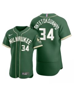 Men's Milwaukee Bucks #34 Giannis Antetokounmpo 2020 Green NBA X MLB Crossover Edition Stitched Jersey