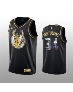 Men's Milwaukee Bucks #34 Giannis Antetokounmpo 2021/22 Black Golden Edition 75th Anniversary Diamond Logo Stitched Basketball Jersey
