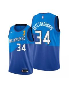Men's Milwaukee Bucks #34 Giannis Antetokounmpo 2021 Blue Finals Champions Stitched Basketball Jersey