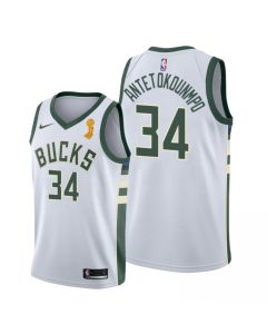 Men's Milwaukee Bucks #34 Giannis Antetokounmpo 2021 White Finals Champions Stitched Basketball Jersey