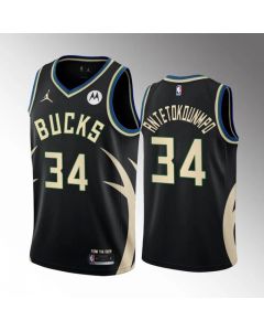 Men's Milwaukee Bucks #34 Giannis Antetokounmpo 2022/23 Black Statement Edition Stitched Basketball Jersey