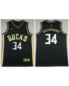 Men's Milwaukee Bucks #34 Giannis Antetokounmpo Black Gold Stitched Swingman Jersey
