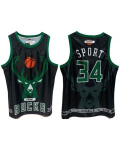 Men's Milwaukee Bucks #34 Giannis Antetokounmpo Black Print Basketball Jersey