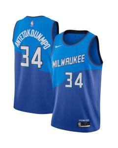 Men's Milwaukee Bucks #34 Giannis Antetokounmpo Blue 2020/21 City Edition Stitched Swingman Jersey