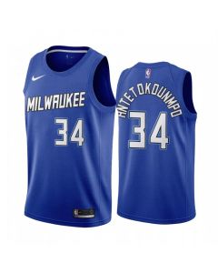 Men's Milwaukee Bucks #34 Giannis Antetokounmpo Blue City Edition Stitched Jersey
