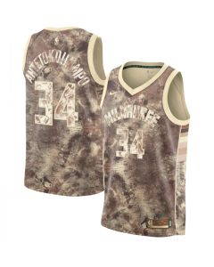 Men's Milwaukee Bucks #34 Giannis Antetokounmpo Brown Stitched Jersey