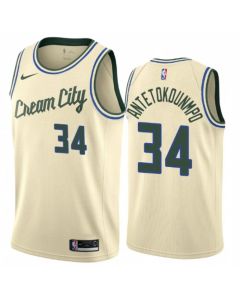 Men's Milwaukee Bucks #34 Giannis Antetokounmpo Cream 2019 City Edition Swingman Stitched NBA Jersey