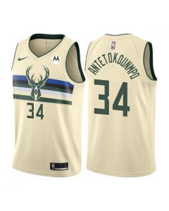 Men's Milwaukee Bucks #34 Giannis Antetokounmpo Cream Stitched Basketball Jersey