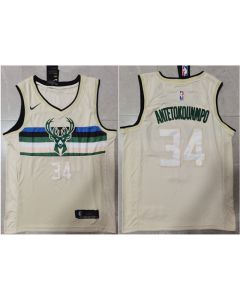 Men's Milwaukee Bucks #34 Giannis Antetokounmpo Cream Stitched Jersey